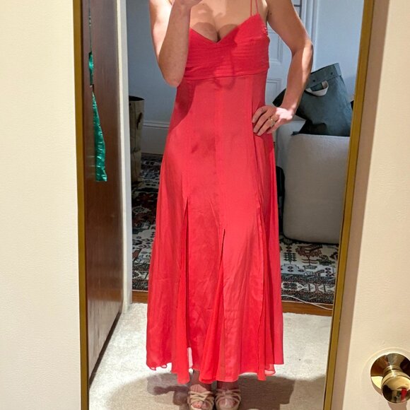 100% Silk La Ligne Melon-Colored Maxi Dress with Sheer Inserts at Hem - Picture 6 of 12